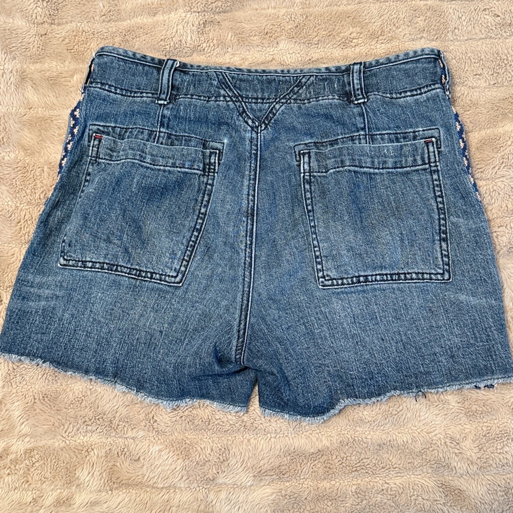 Denim Button-Front Embroidered Women’s Shorts - Blue - Picture 11 of 12